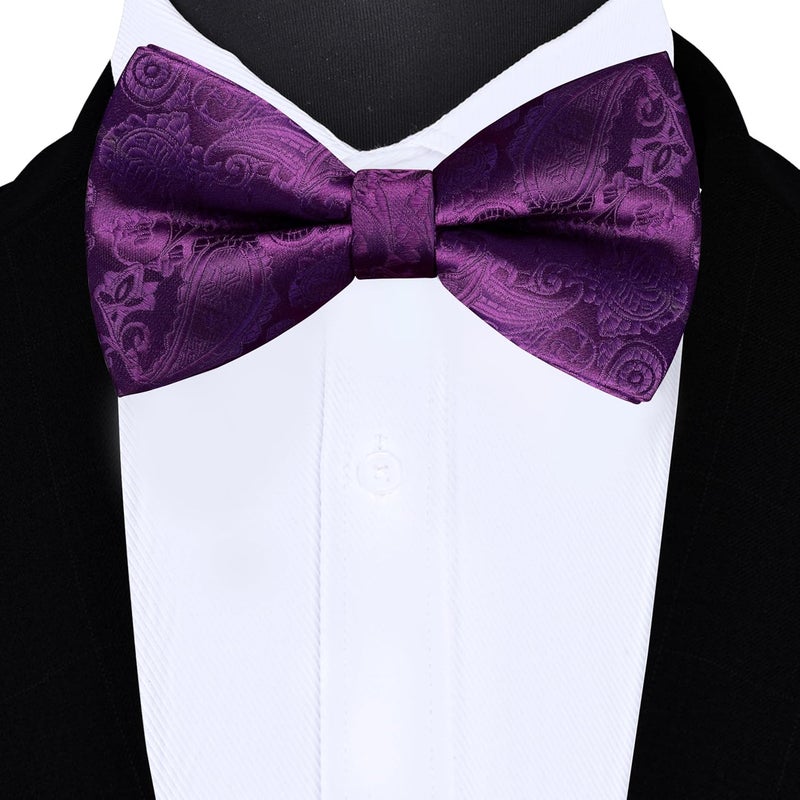 GUSLESON Mens Paisley Bow Tie Handkerchief Jacquard Woven Adjustable Pre-Tied Bowties Pocket Square Cufflinks Set - Image 2